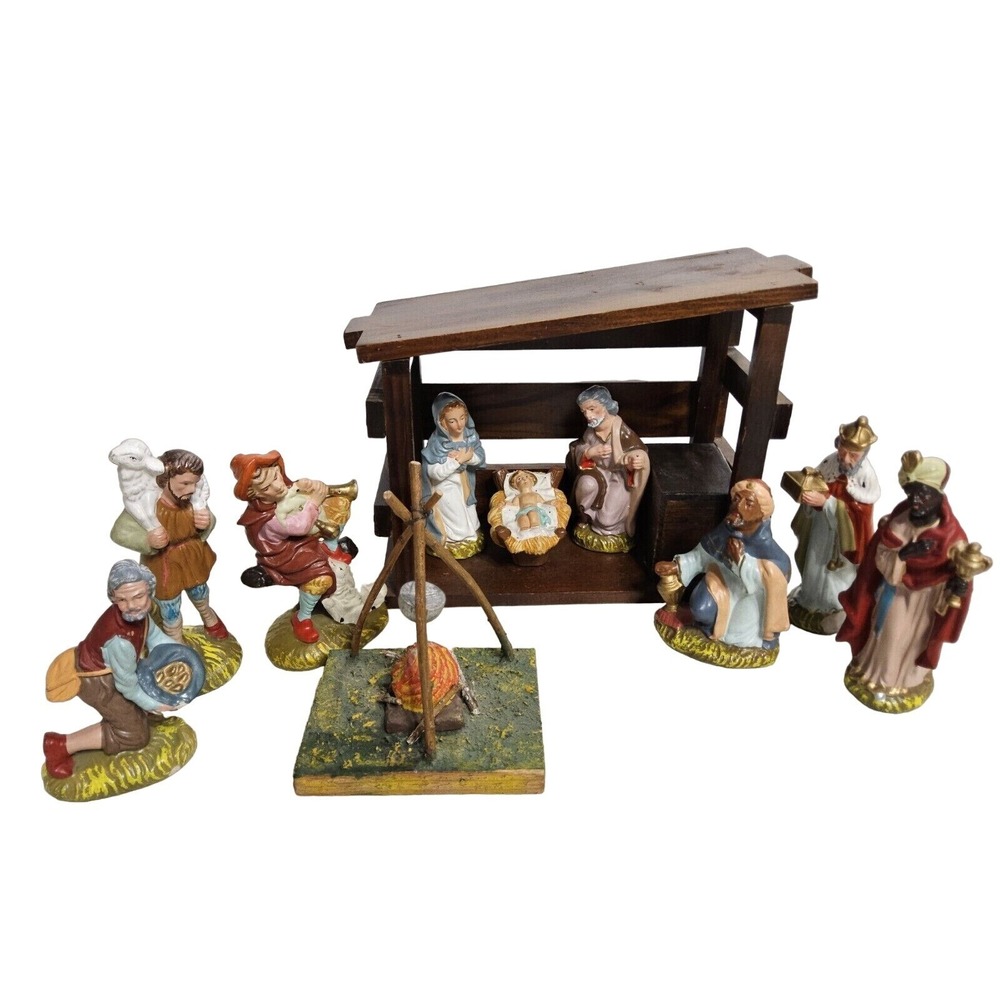 Vtg Mid Century Modern Christmas Nativity‎ Manger Set Musical Sankyo  Made Japan